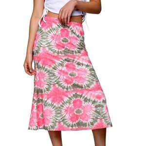 Omighty Flower Power Pink Tie Dye Midi Skirt Small EUC